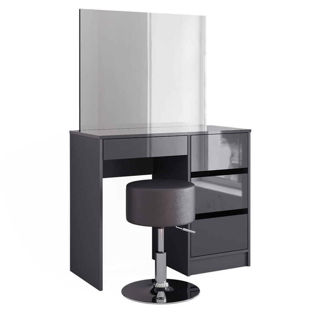 SCHMINKTISCH-SET Sherry Anthrazit 90 cm mit Hocker - Schwarz Hochglanz/Anthrazit, Holzwerkstoff (90/75/40cm) - Vicco