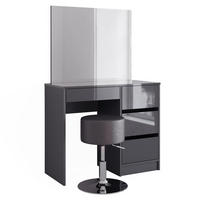 SCHMINKTISCH-SET Sherry Anthrazit 90 cm mit Hocker - Schwarz Hochglanz/Anthrazit, Holzwerkstoff (90/75/40cm) - Vicco