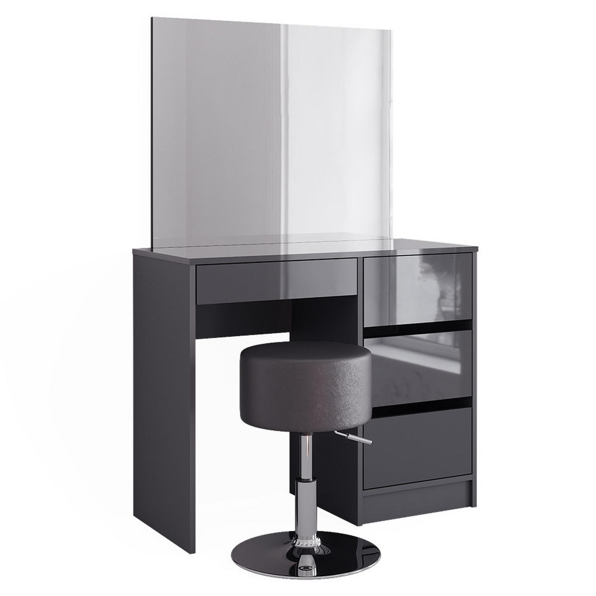 SCHMINKTISCH-SET Sherry Anthrazit 90 cm mit Hocker - Schwarz Hochglanz/Anthrazit, Holzwerkstoff (90/75/40cm) - Vicco