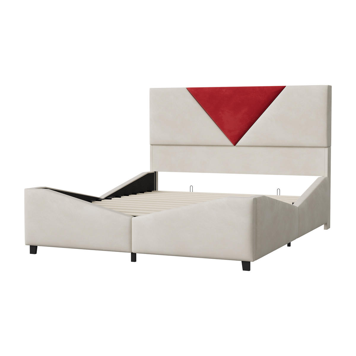 POLSTERBETT 160x200 cm LED Stauraum Holz Lattenrost beige - Beige, Holz (160/200cm) - LEBENLANG