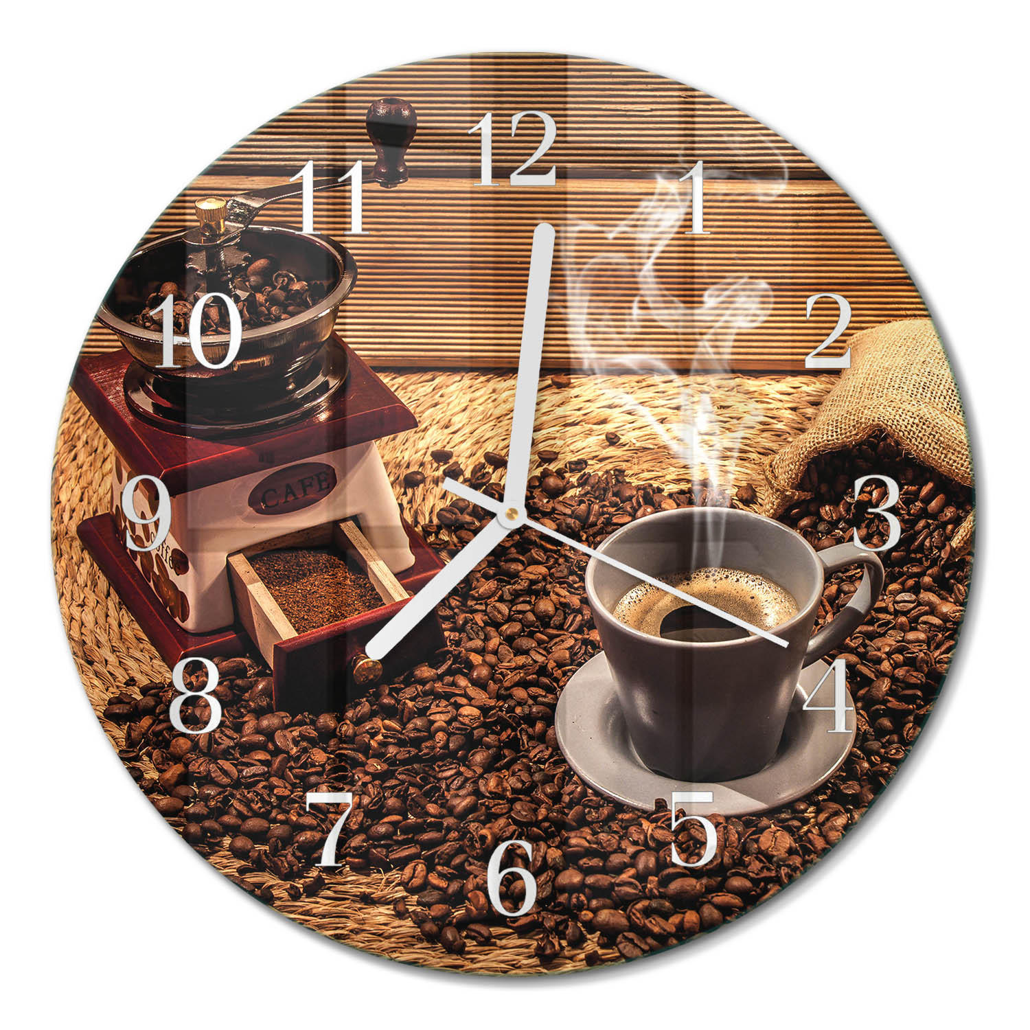 WANDUHR fi30 cm - Kaffeebohnen - Braun, Glas (30/30/0.4cm) - TULUP
