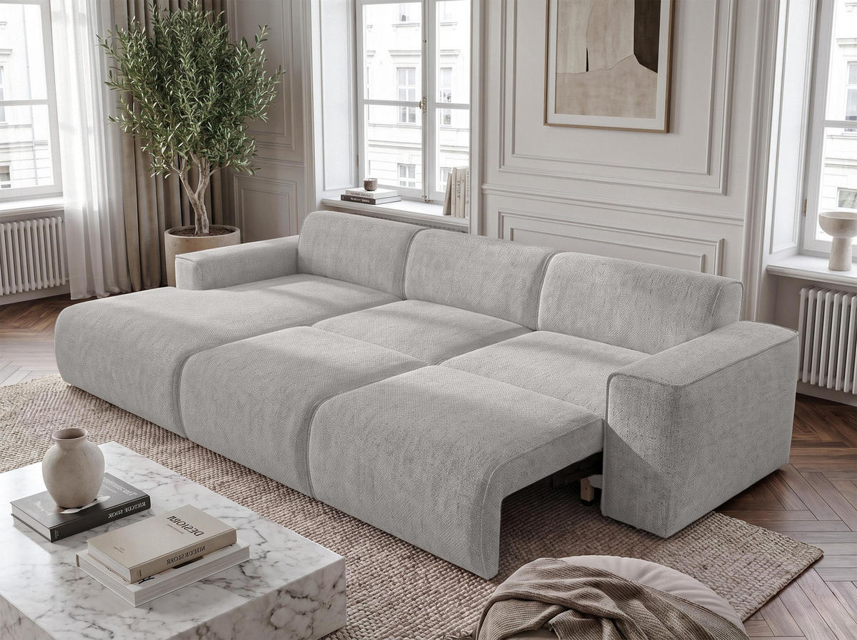 ECKSOFA L Form Ruyam Hellgrau 310/165/78 cm – Schlaffunktion Links - Hellgrau/Schwarz, Kunststoff/Textil (170/310cm) - AX Living