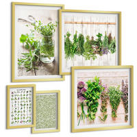 BILDER SET 5er Set - 50x50 cm & 20x30 cm & 40x60 cm Goldrahmen - Getrocknete Kräuter für die Küche - Goldfarben, Kunststoff (40/60cm) - TULUP