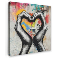 OBRAZ NA PLÁTNE Ruky - Srdce - Street art - Graffiti 50x50 cm - viacfarebná, textil (50/50cm) - MuchoWow