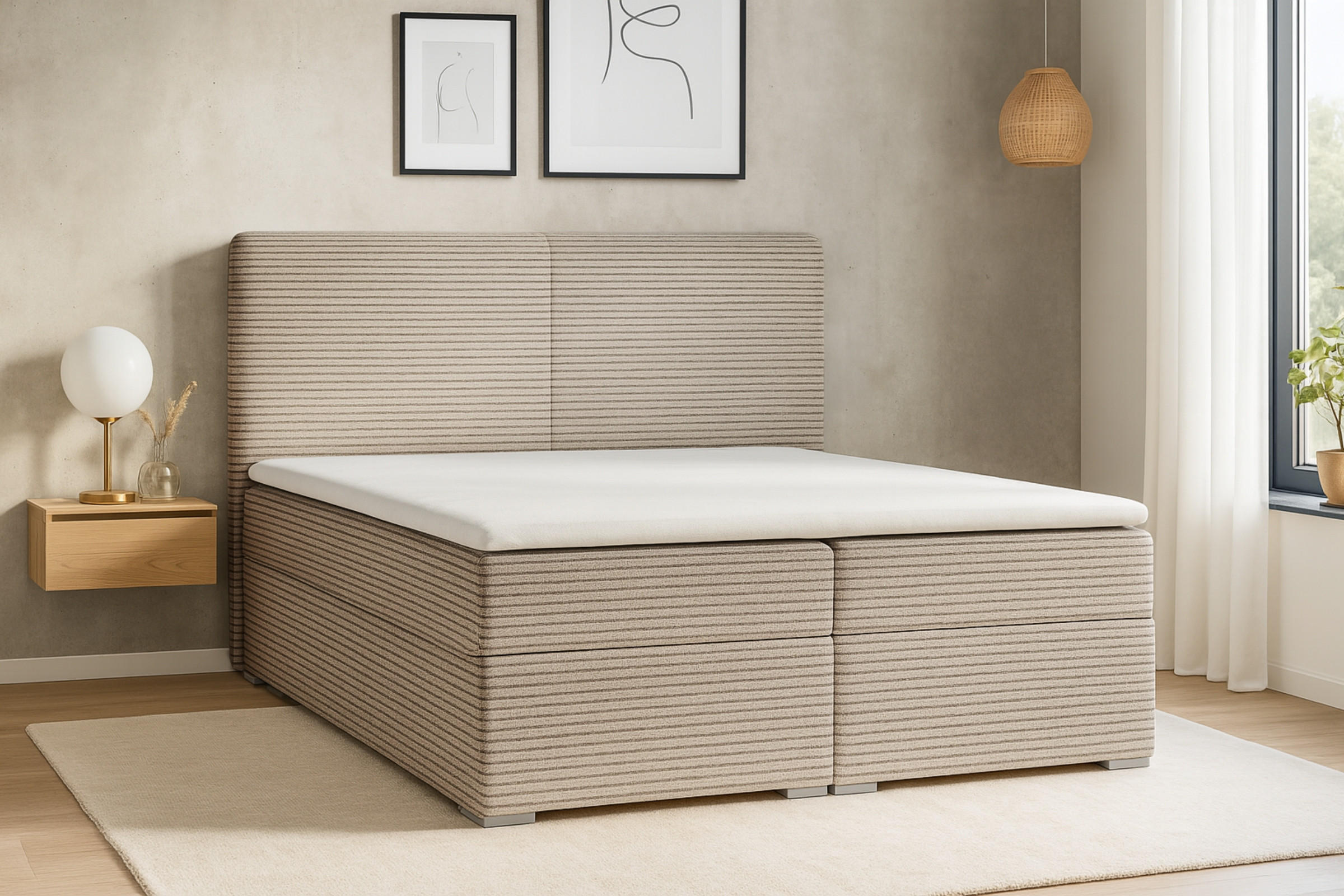 BOXBETT LOFT III 180/200 Cord Beige mit Taschen-Federkernmatratzen 7 Zonen H4 - Beige, Holz/Holzwerkstoff (180/200cm) - Deine Möbel 24