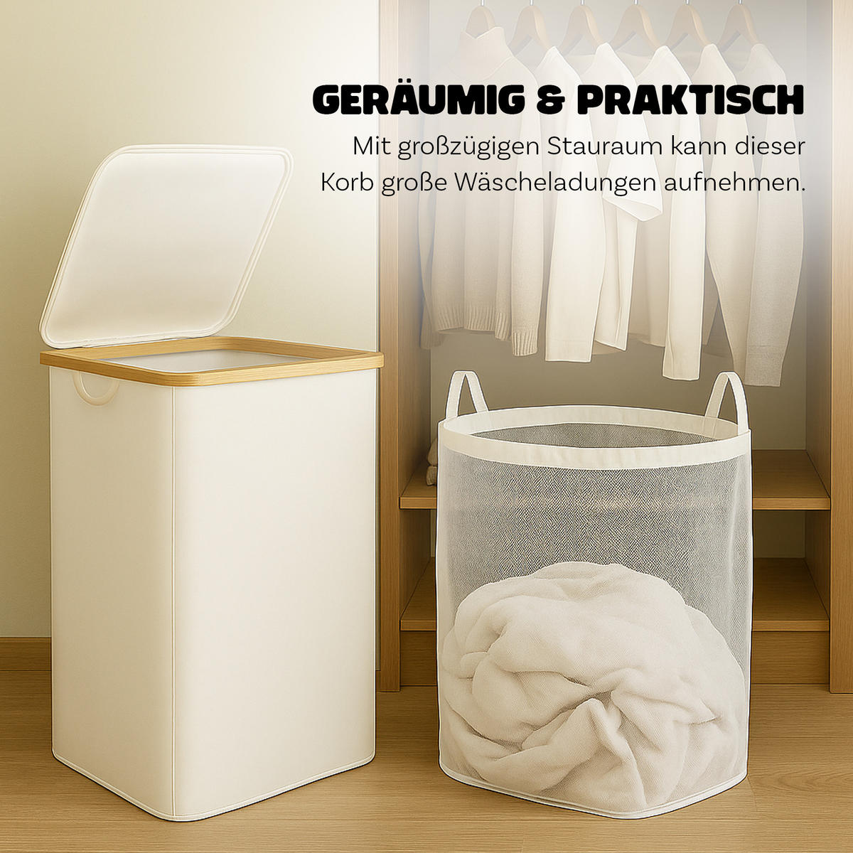 WÄSCHEKORB mit herausnehmbarer Tasche - 41x37x71cm - Weiß - Weiß, Textil (41/71/34cm) - Bestlivings