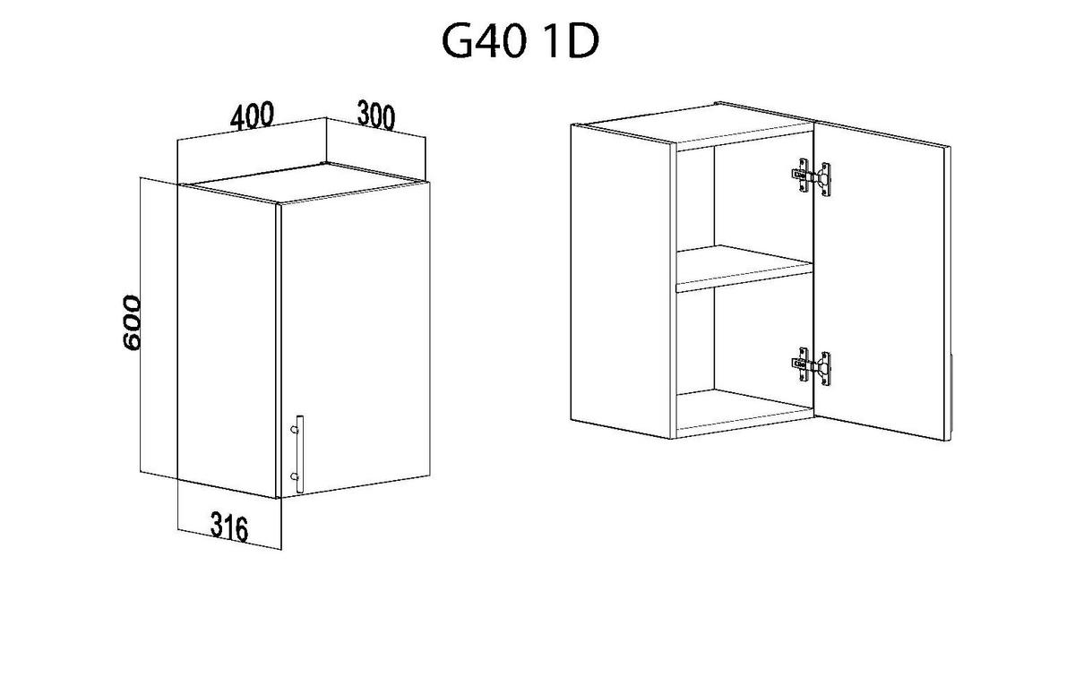 HÄNGESCHRANK G40 - Schwarz Hochglanz, Holzwerkstoff (40/60/31cm) - roe furniture