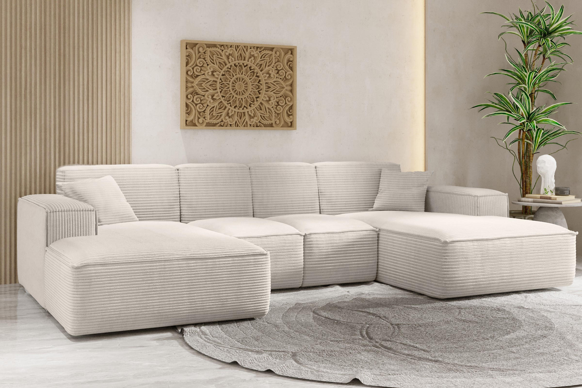 ECKSOFA, Eckcouch U form, Wohnzimmer Couch Large 342cm SIENA stoff Poso Beige - Beige, Holz/Textil (344/165cm) - Kaiser Möbel