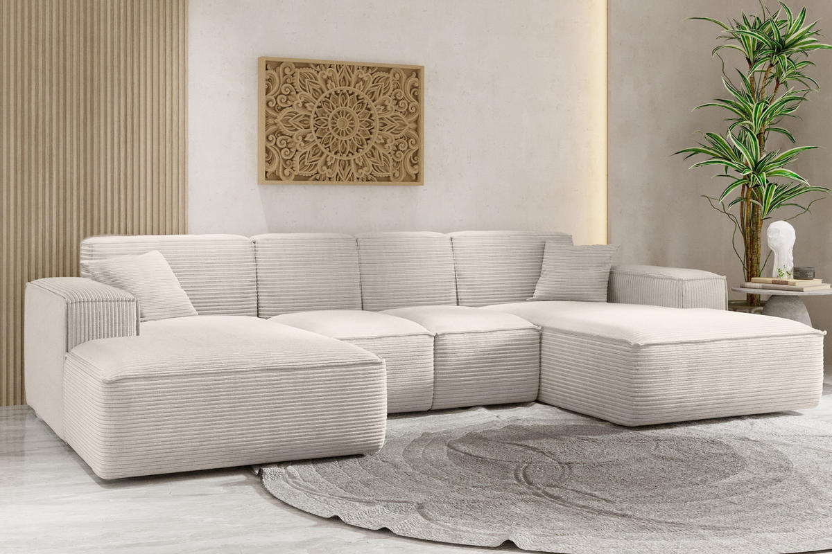 ECKSOFA, Eckcouch U form, Wohnzimmer Couch Large 342cm SIENA stoff Poso Beige - Beige, Holz/Textil (344/165cm) - Kaiser Möbel