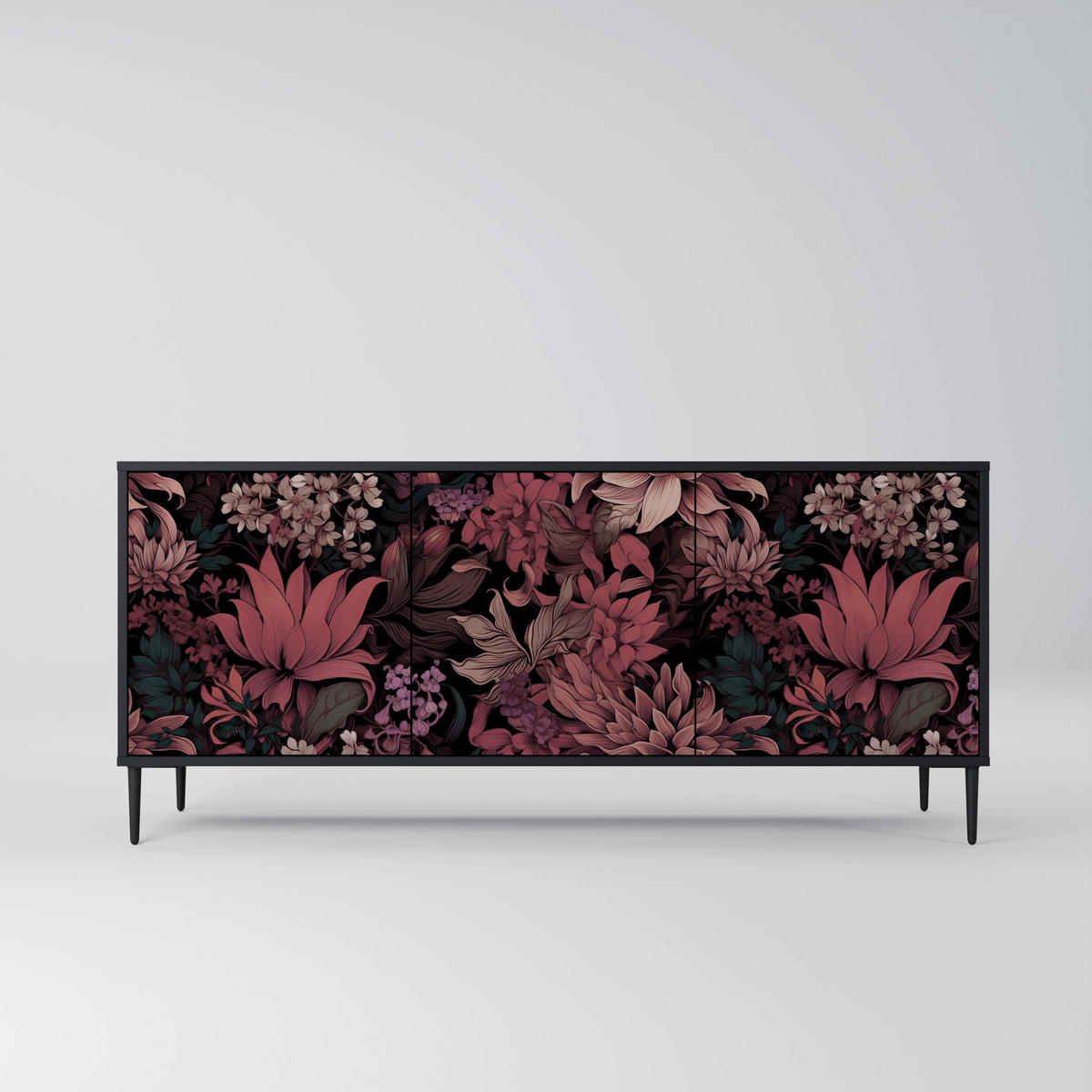 SIDEBOARD FLORAL WHISPER, Eicheneffekt, 164,5x42x77,5 cm, 3 Türen - Eichefarben/Buchefarben, Holzwerkstoff/Buchenholz (164.5/77.5/42cm) - SpaceRebels