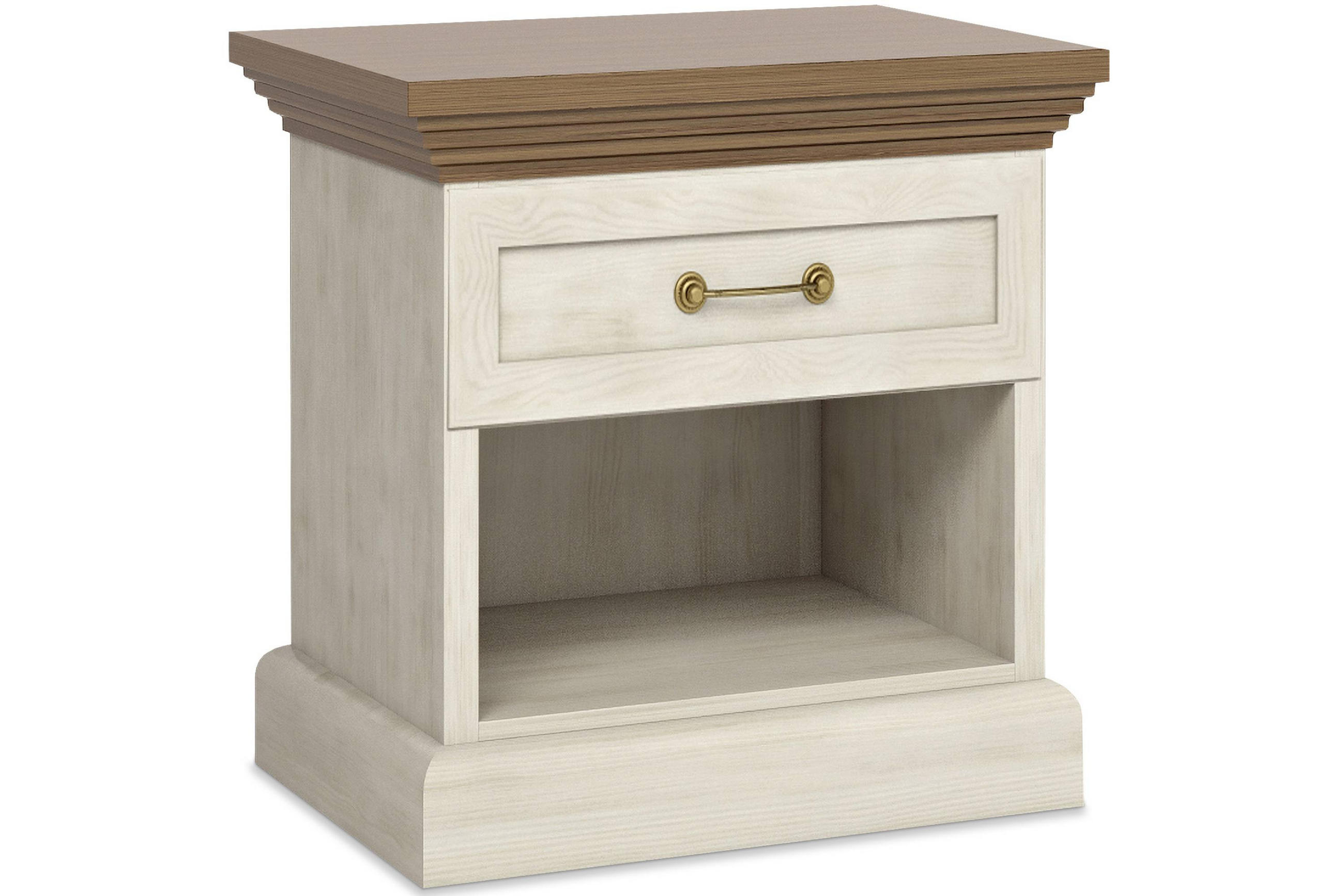 NACHTTISCH ARVEN mit Schublade, Cremeweiß - Eichefarben/Creme, Holz (57/50/45cm) - KONSIMO®