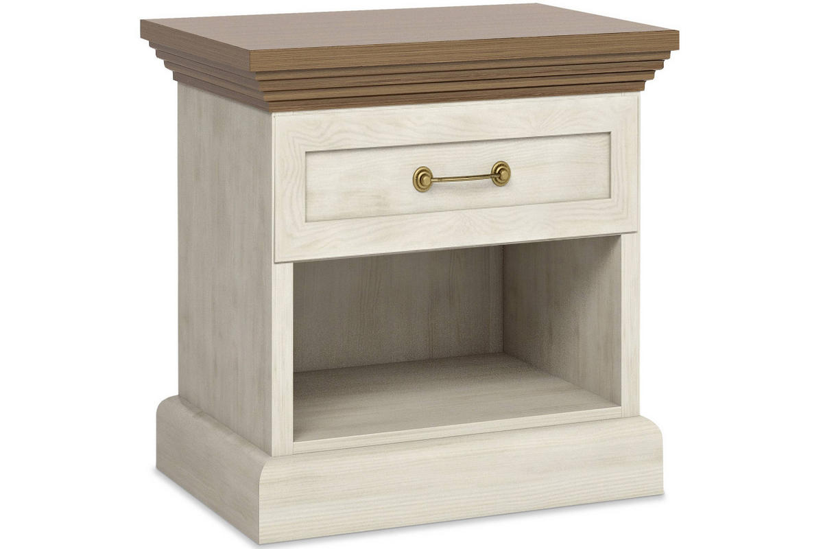 NACHTTISCH ARVEN mit Schublade, Cremeweiß - Eichefarben/Creme, Holz (57/50/45cm) - KONSIMO®
