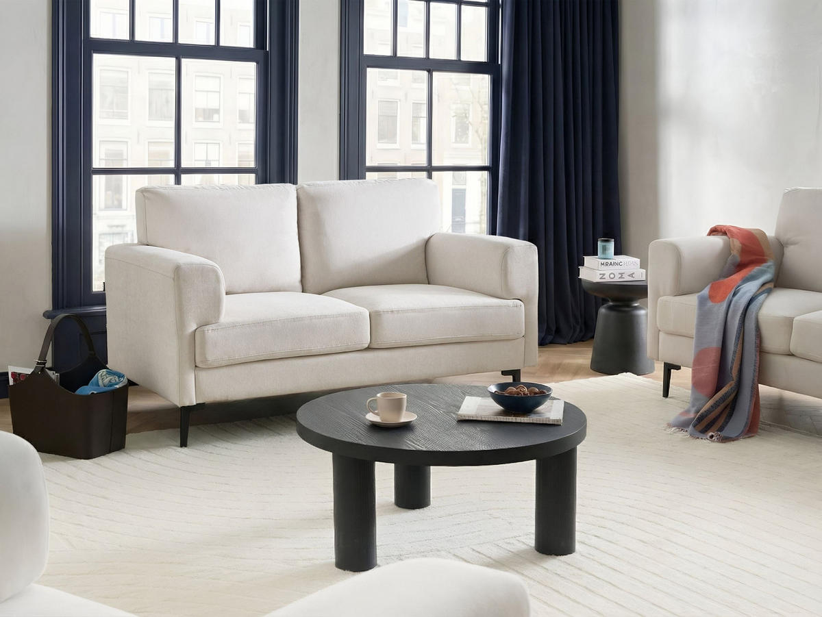 2-SITZER-SOFA Stoff Hellbeige Lousto - Beige/Schwarz, Textil (156/85/65cm) - Beliani