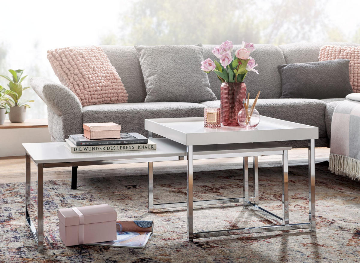 COUCHTISCH 2er-Set eckig ATEF Sofatisch - Weiß, Holzwerkstoff (110/48/37cm) - tinkaro