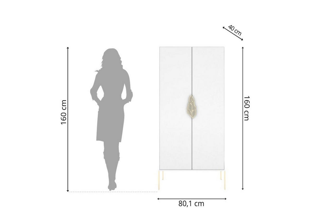 HIGHBOARD Merlin, Weiß, Goldene Details - Goldfarben/Weiß, Holzwerkstoff/Metall (80/160/40cm) - Skandica