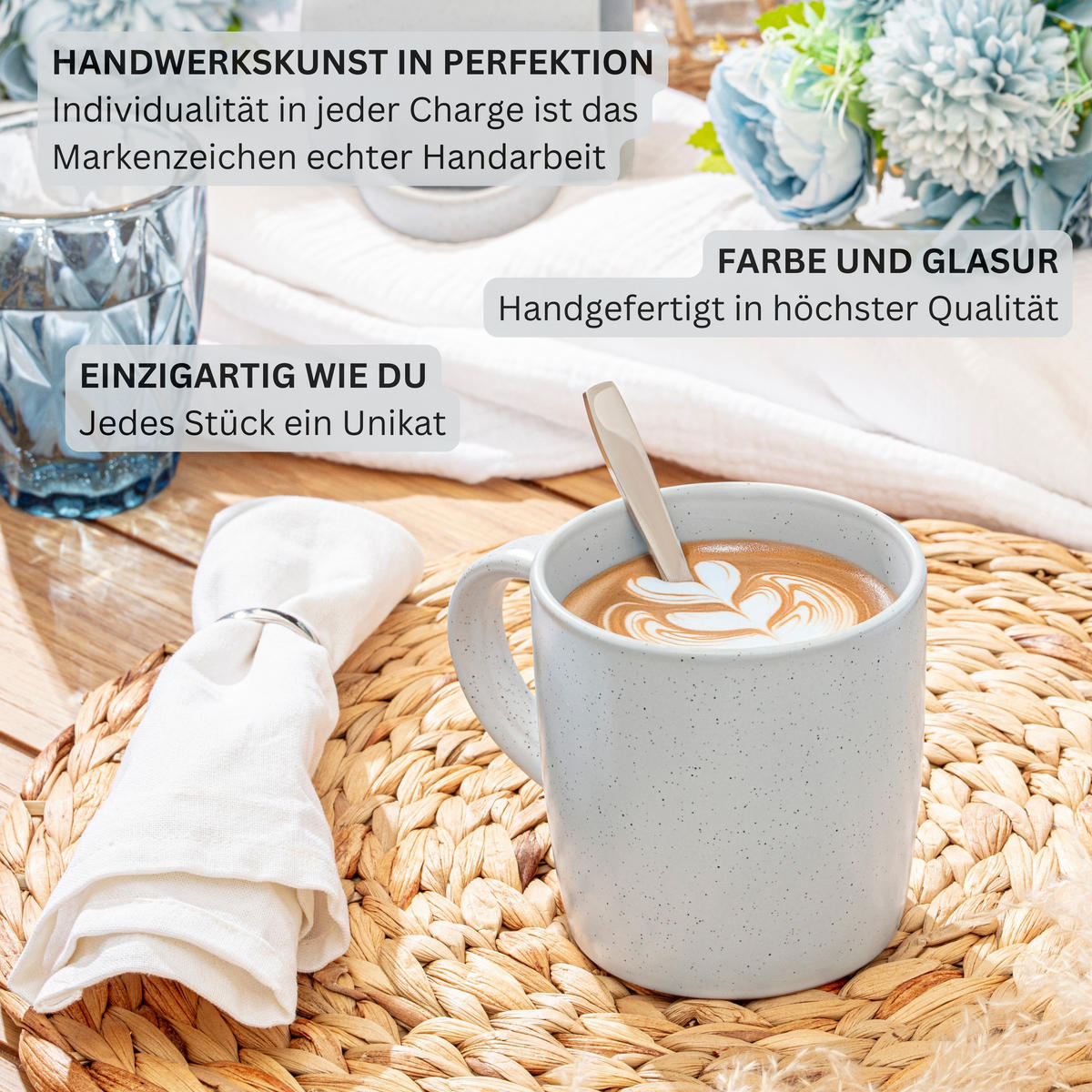 KAFFEEBECHER LEEDS FROST - 6 teilig aus Steingut - Weiß, Stein (0.38L) - Sänger