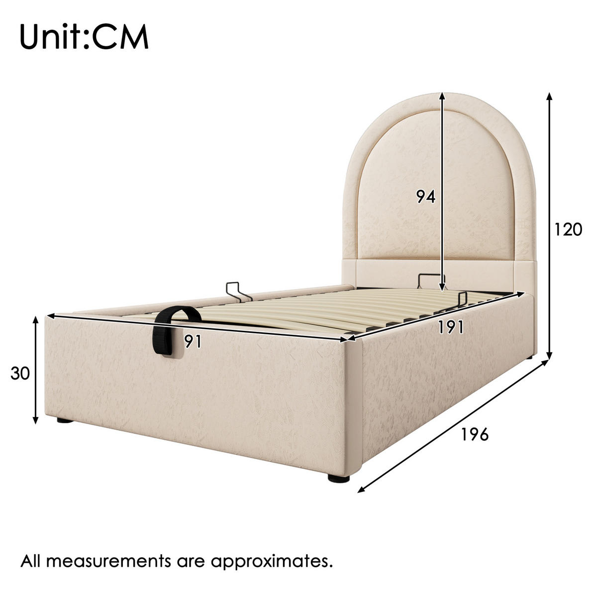 KINDERBETT 90/190 cm Beige mit Stauraum mit hydraulischem Lattenrost - Beige, Kunststoff (90/190cm) - OKWISH