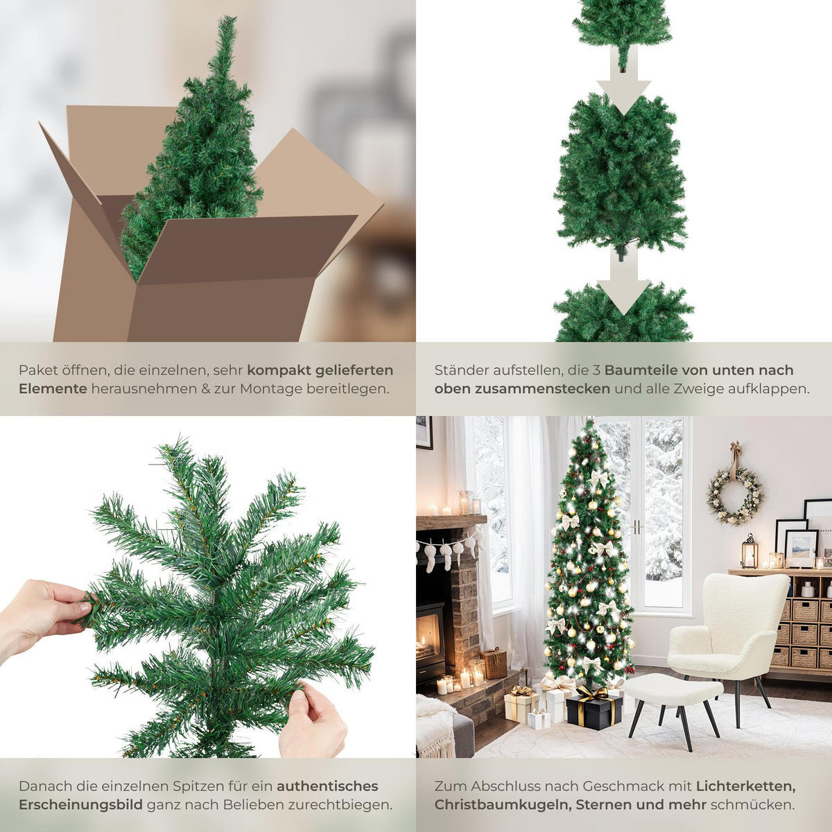 WEIHNACHTSBAUM Comet, pulverbeschichteter Metallständer mit Kunststoffkappen, grün - Grün, Kunststoff (210cm) - tectake
