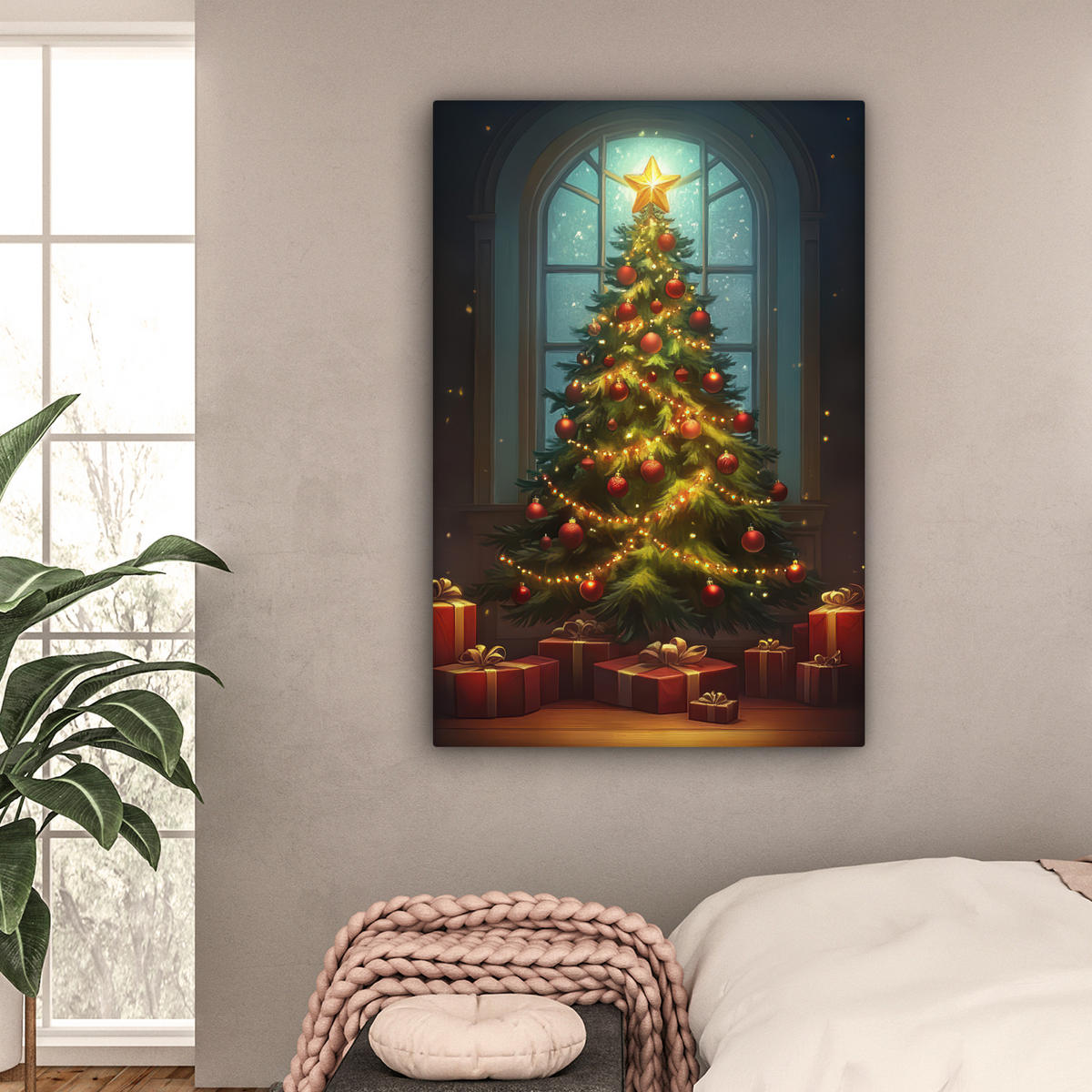 LEINWANDBILD Weihnachtsbaum - Geschenk - Winter 90x140 cm - Grün, Textil (90/140cm) - MuchoWow