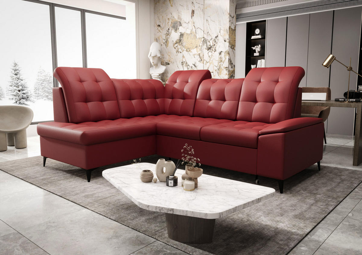 ECKSOFA KONGO RBN16, Eckcouch in L-Form mit Schlaffunktion, Farbe: Rot, Kunstleder, Ottomane Links - Rot, Textil (268/210cm) - O-Sofa