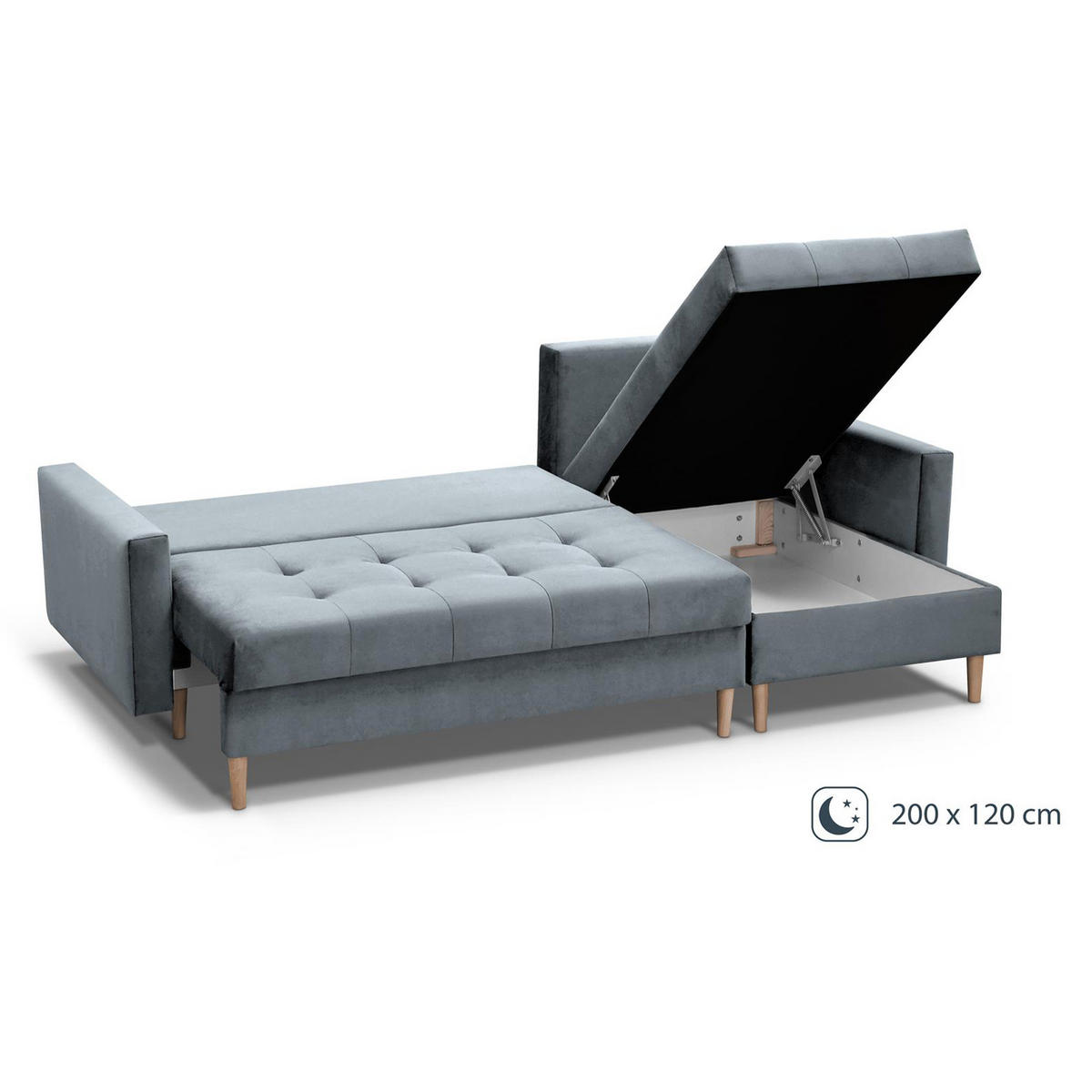 ROHOVÁ POHOVKA Halant s úložným prostorem, univerzální otoman, velurová látka, světle šedá - světle šedá, textil (220/140cm) - Beautysofa