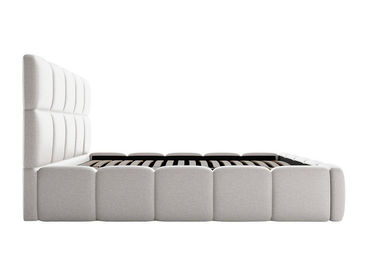 BETT mit Bettkasten + Matratze - 160 x 200 cm - melierter Stoff - Hellgrau - DAMADO - Hellgrau, Textil (224/190cm) - Vente-Unique