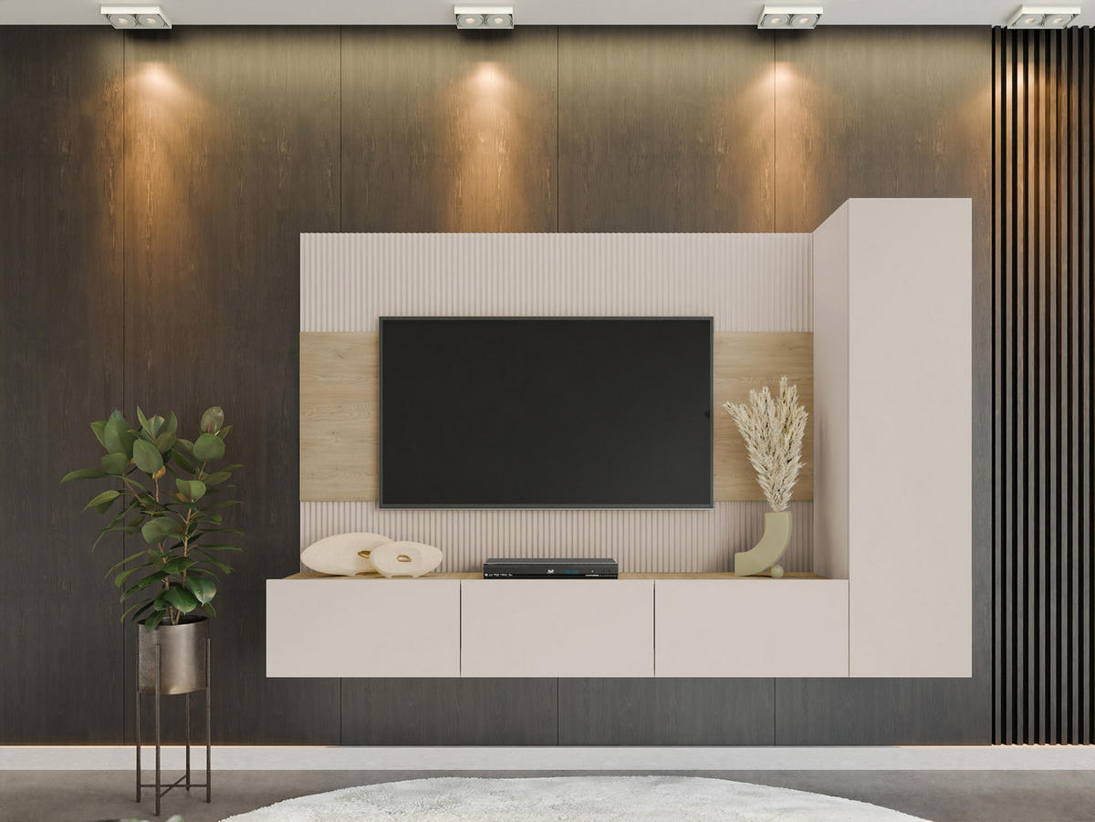 WOHNWAND Deromi VI - Beige, Holzwerkstoff (220/150/38cm) - MIRJAN24