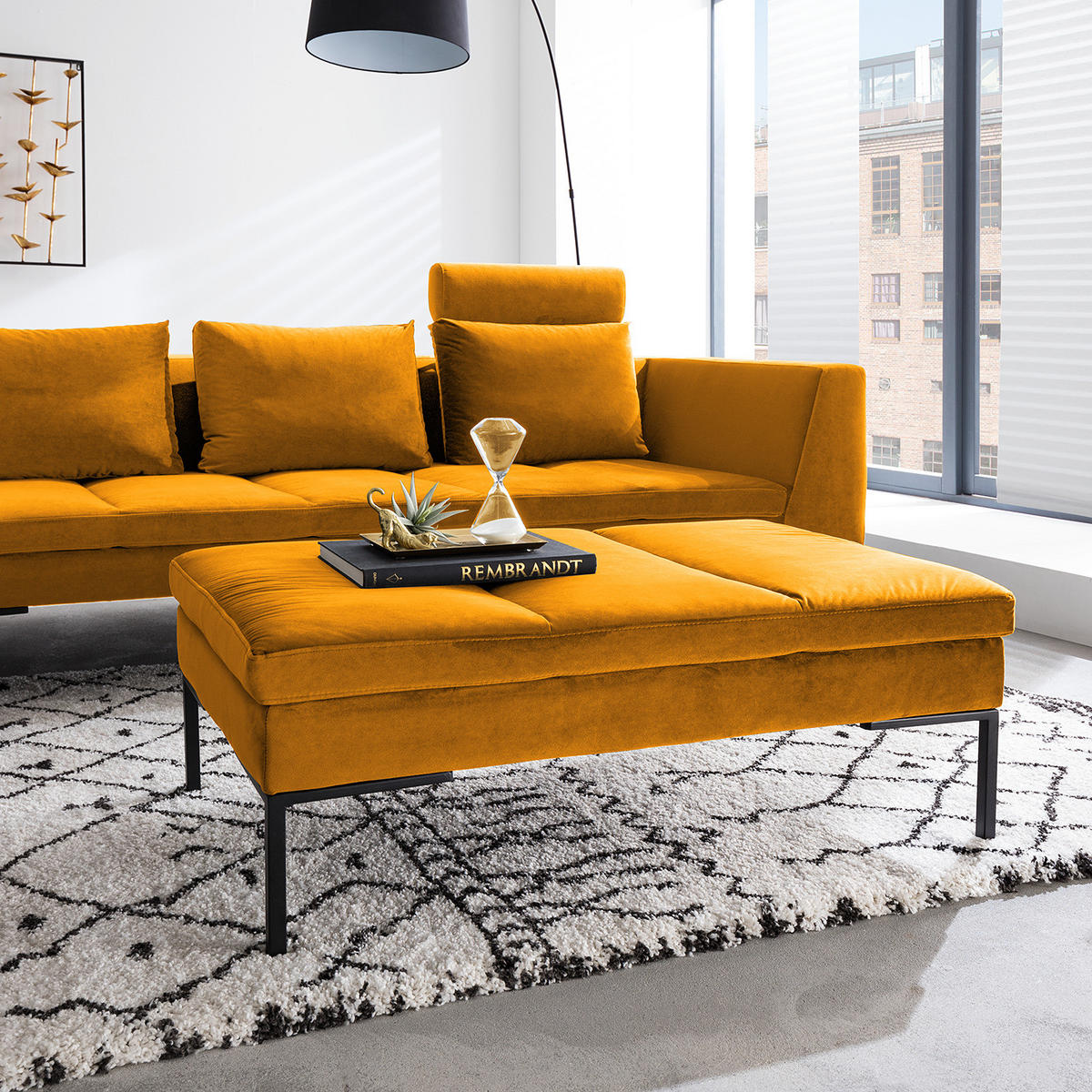 POLSTERHOCKER - Chromfarben/Gelb, Textil/Metall (108/40/69cm) - home24