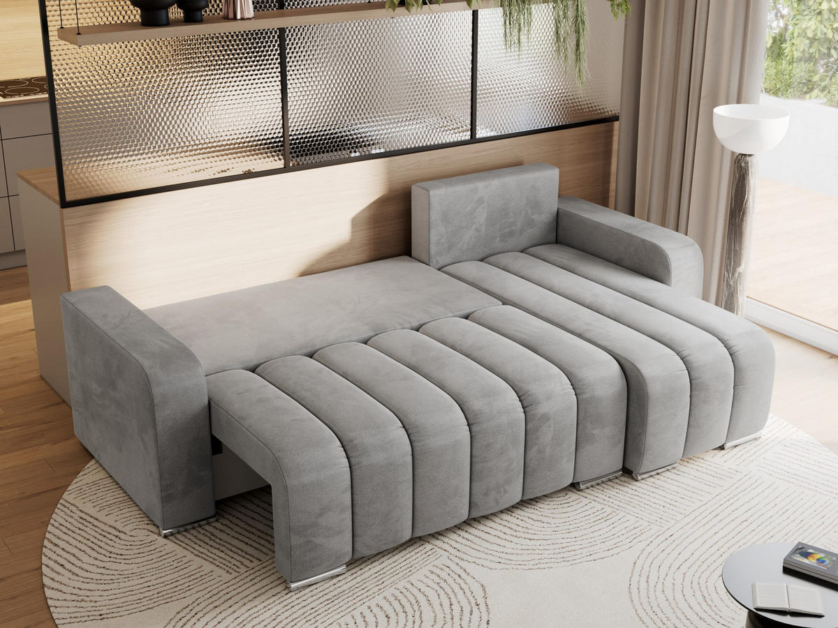 ECKSOFA KIRASSO L Hellgrau Velvet - Hellgrau/Grau, Textil (245/147cm) - MKS