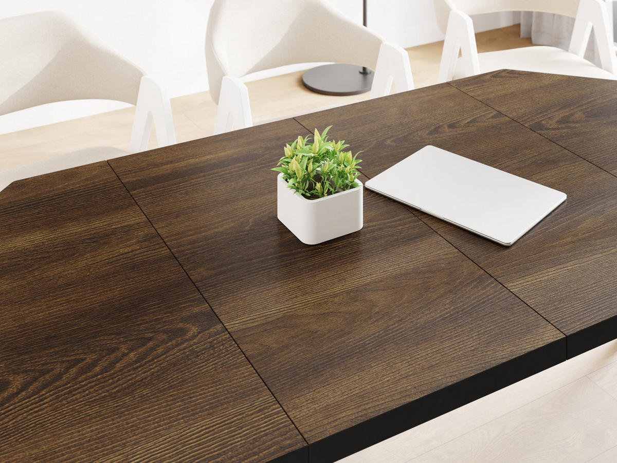 ESSTISCH Diamond Black achteckiger ausziehbarer, Arvadonna Chestnut 100-200/100/76 cm - Kastanienfarben/Schwarz, Holz/Holzwerkstoff (100/200/77cm) - WFL GROUP