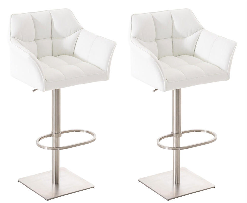 BARHOCKER 2er Set Sihar Kunstleder Weiß Silber - Weiß, Leder/Metall (64/88/45cm) - DELUKE