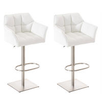 BARHOCKER 2er Set Sihar Kunstleder Weiß Silber - Weiß, Leder/Metall (64/88/45cm) - DELUKE