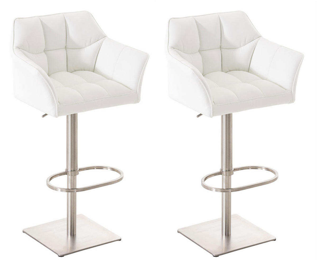 BARHOCKER 2er Set Sihar Kunstleder Weiß Silber - Weiß, Leder/Metall (64/88/45cm) - DELUKE