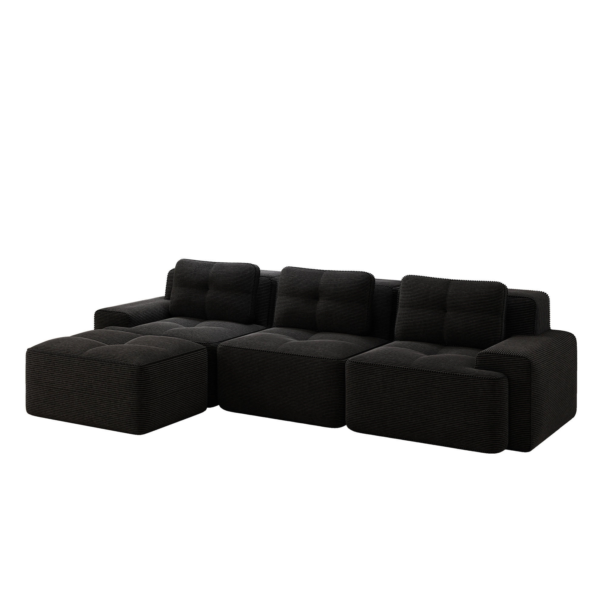 OKWISH MODULÁRNÍ pohovka 74 cm černá z manšestru s hlubokým sezením a bez montáže