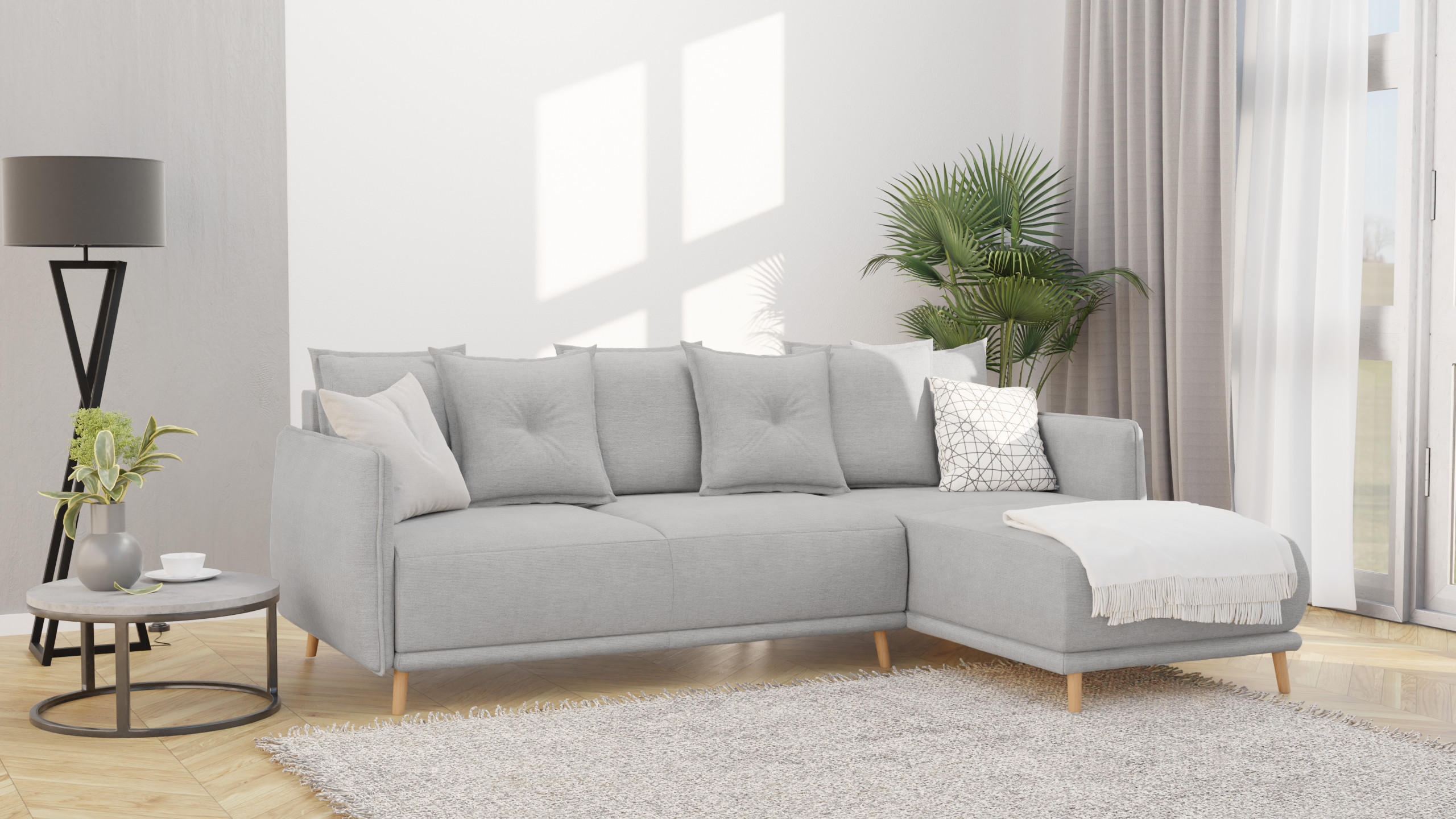 ECKSOFA Chroma Silber Luxusmicrofaser - Silberfarben/Braun, Holz/Textil (238/170cm) - S-Style Möbel