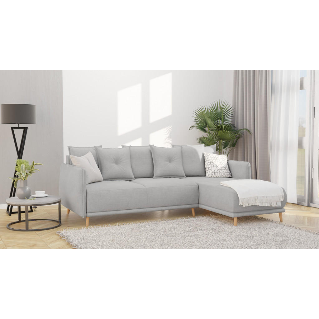 Thumbnail - S-Style Möbel Ecksofa, Silber, Textil, Echtholz,Buche, Birke, 4-Sitzer, Füllung: Polyetherschaumkern, L-Form, Eckteil, O...