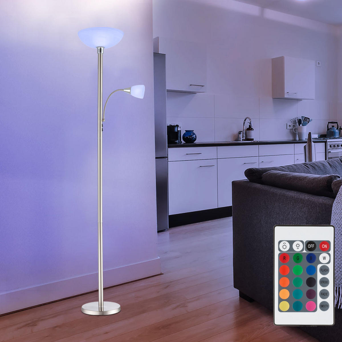 LED STEHLEUCHTE BLADE Silber - Silberfarben, Glas (30/11.2/178cm) - Globo Lighting