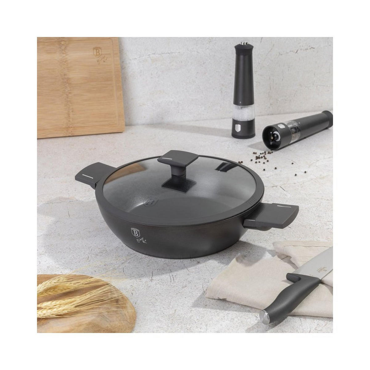 TOPF Schwarz 40/30/8 cm BH8129 - Schwarz, Metall (30cm) - Berlinger Haus