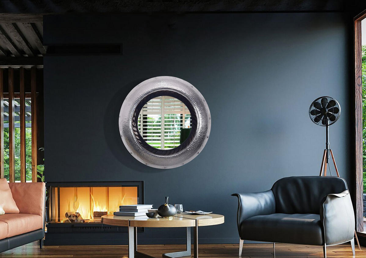 WANDSPIEGEL Rund Metall Silber 74 cm Hammerschlag-Optik - Silberfarben, Glas (74/74/9cm) - KADIMA DESIGN