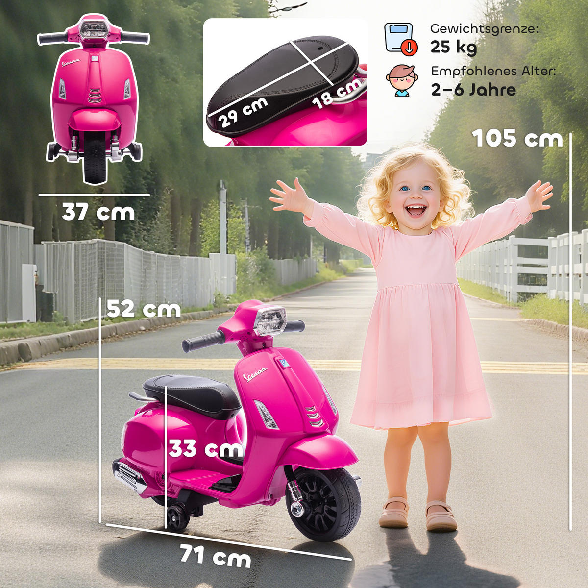 ELEKTROMOTORRAD Kunststoff Metall Rosa - Rosa, Kunststoff (71/37/52cm) - AIYAPLAY