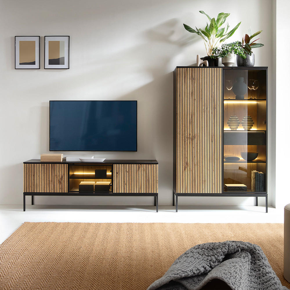 WOHNZIMMER-SET 2-TLG. Sibari-160 - Schwarz, Holzwerkstoff (258/166/39cm) - Lomado