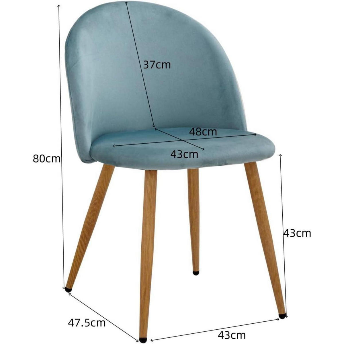 ESSZIMMERSTUHL 4er-Set Samt Grün mit Metallbeinen - Türkis, Textil (43/80/47.5cm)