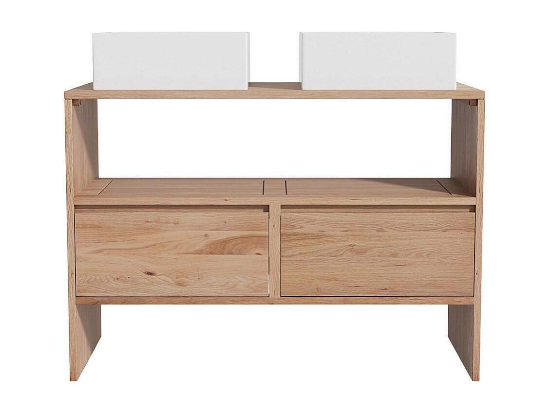 DOPPELWASCHTISCH - 110 cm x 50 cm - Holz, Platte - Naturfarben Hell - CAVIZO - Naturfarben, Holz (110/78/50cm) - Vente-Unique