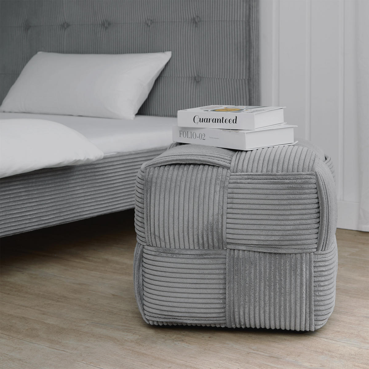 HOCKER in Cord 46/41/46 cm in Grau - Grau, Textil (46/41/46cm) - Homestyle4u