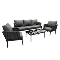 GARTEN-LOUNGESET Grau 4-tlg. mit 3er Sofa, 2 Sesseln & Glastisch - Grau, Metall - ComfortXL