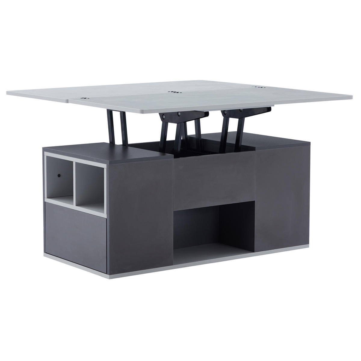 COUCHTISCH, höhenverstellbar, 2‑in‑1 Klapptisch mit Stauraum, 2 Schubladen, 100/51/47 cm, Grau - Grau, Holzwerkstoff (100/51/47cm) - Redom
