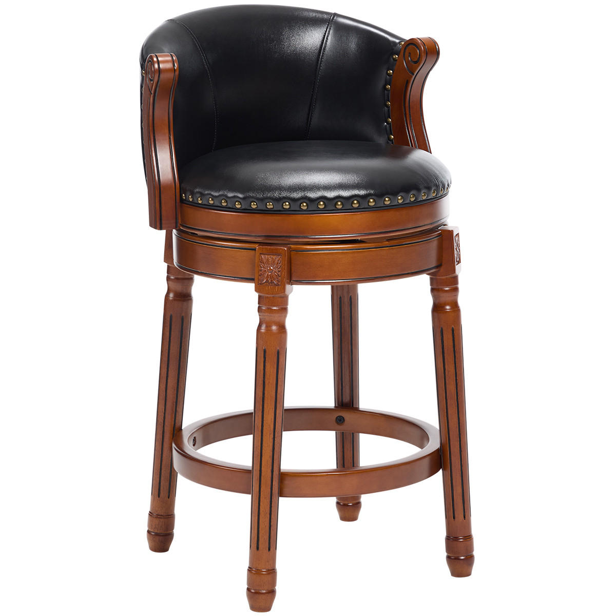 BARHOCKER 1er-Set Schwarz mit Echtleder und Rückenlehne - Schwarz, Holz (54.8/96/54.8cm) - PANGIVO
