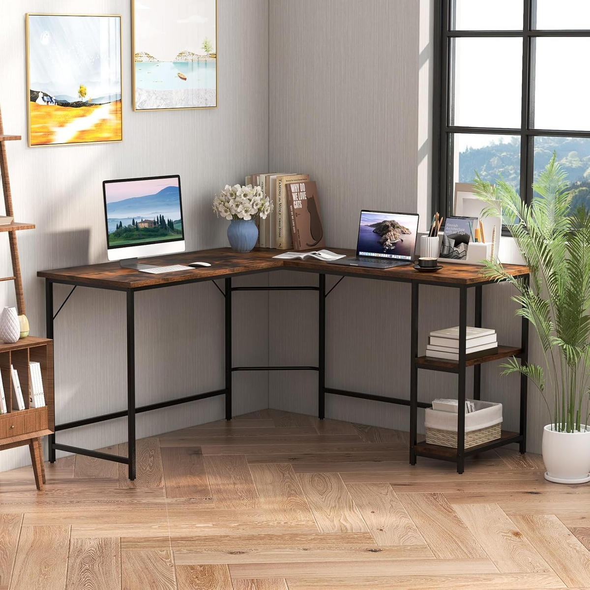 DATORBORD Brunt - Brun, Träbaserade material (138/138/75cm) - COSTWAY