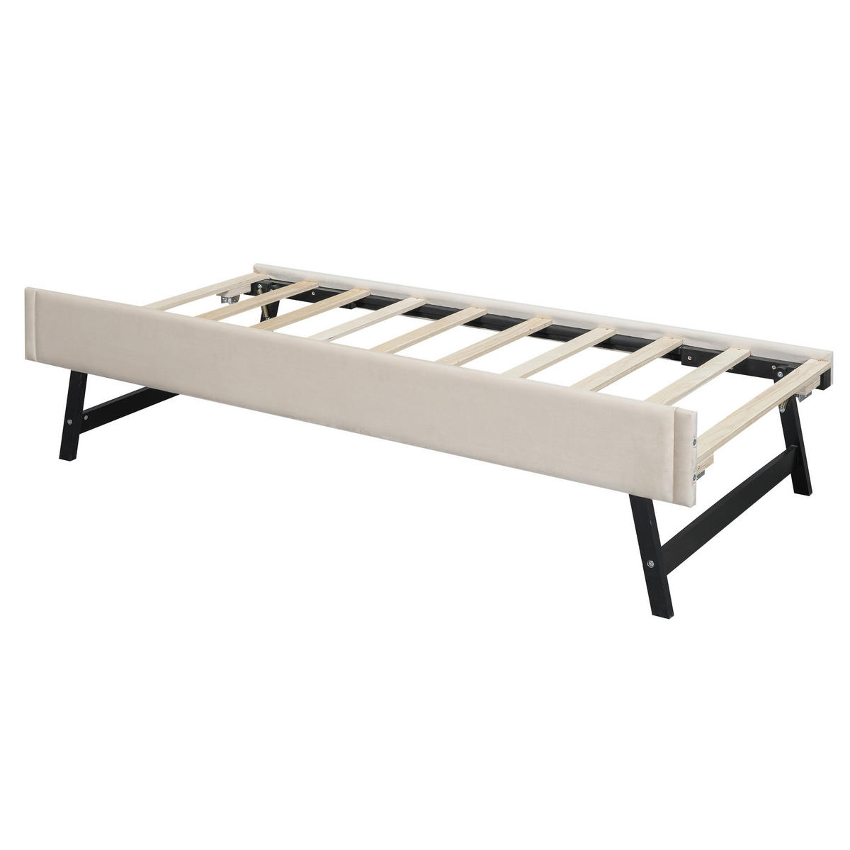 POLSTERBETT 90/200 cm mit Lattenrost, ausziehbarem Rollbett und Samtbezug, Beige - Beige, Textil (90/200cm) - Redom