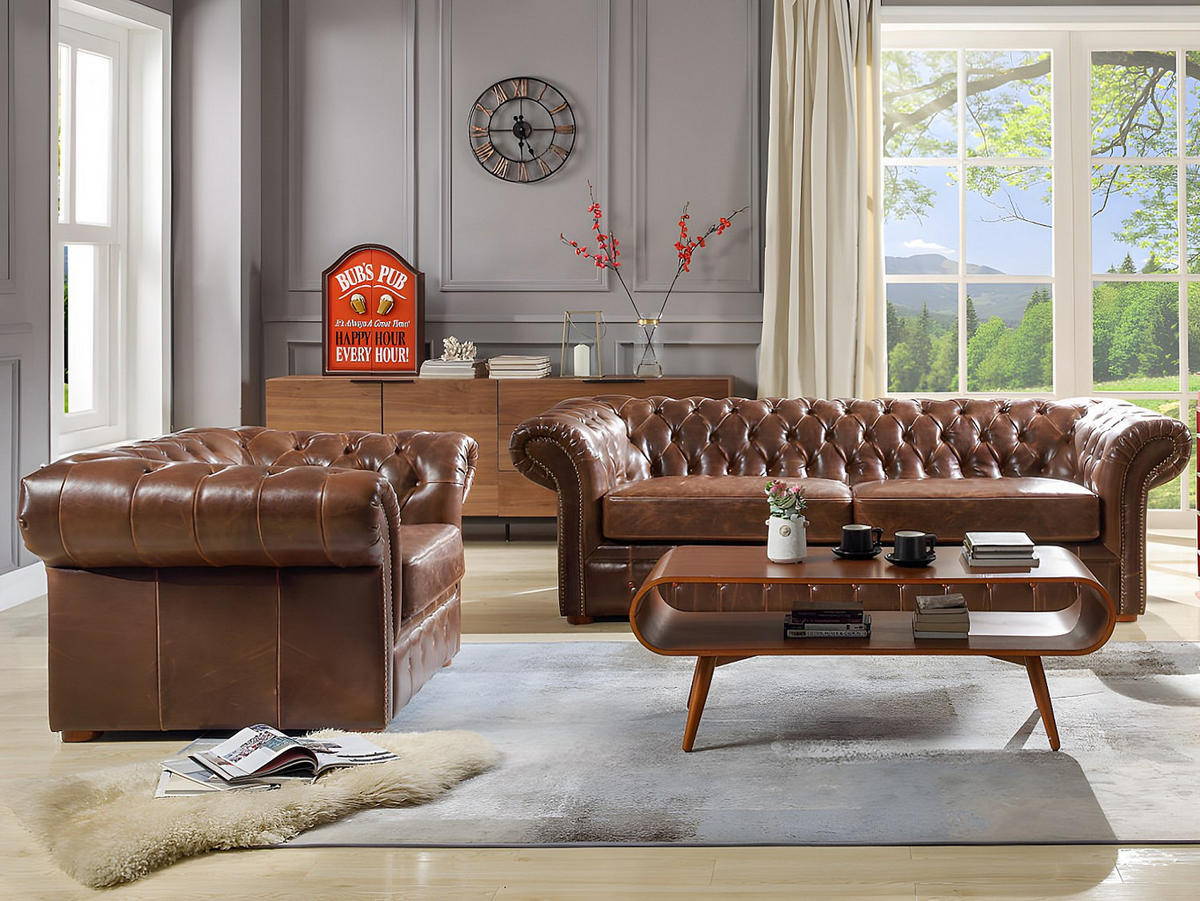 COUCHGARNITUR mit Sessel - 4 Personen - Leder - Schokoladenbraun CLOTAIRE - Braun, Leder (232/73/90cm) - Vente-Unique